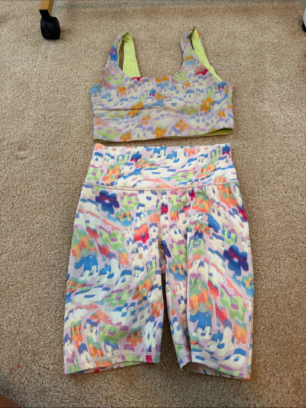 Fabletics Multicolor Abstract Print Bike Shorts